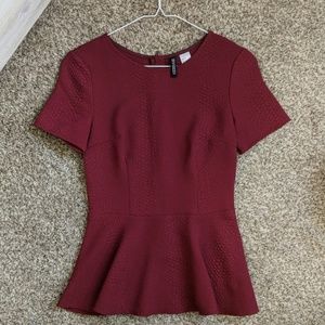 Burgundy Peplum Blouse